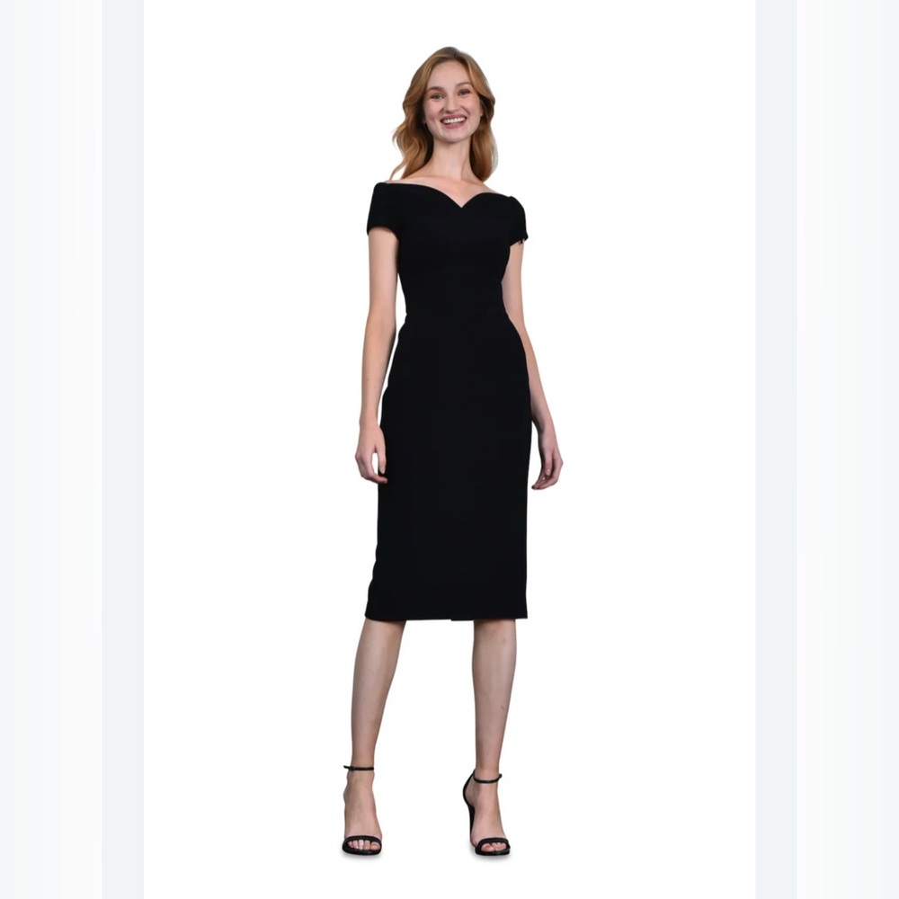 Megan Markle’s Theia black portrait neckline midi dress